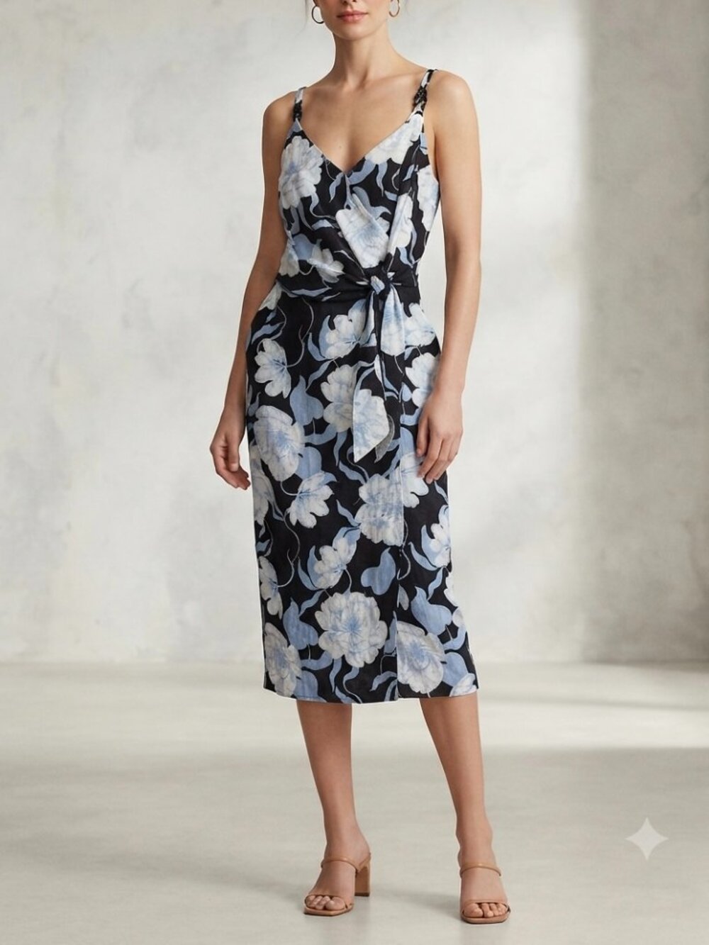 NWT Ellen Tracy Women's Floral Print Linen Blend Wrap Style Large Summer Resort - Picture 1 of 11